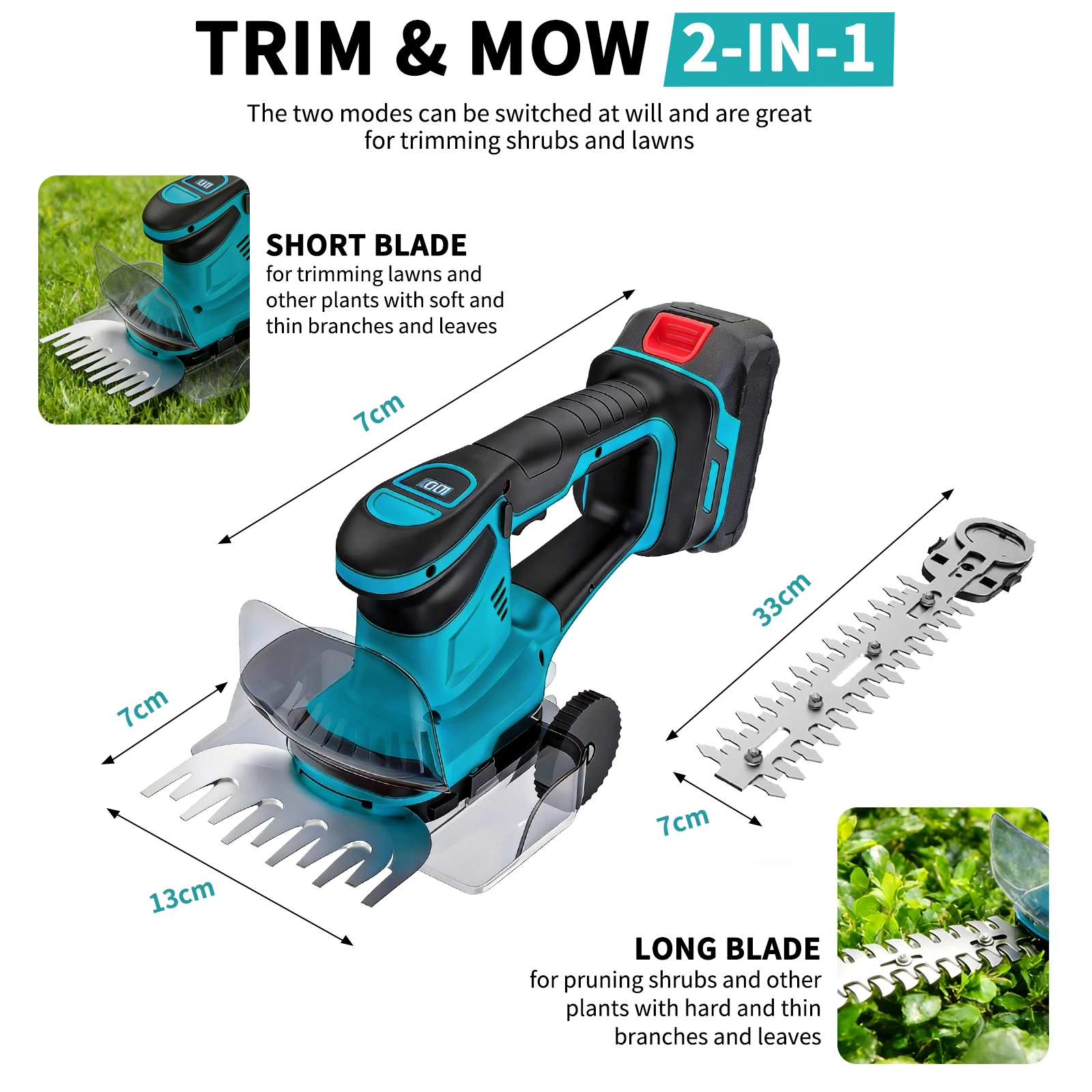 Kabelloser 2‑in‑1 Garten Grasschere Heckenschneider Handtrimmer, Nur Gerät Ohne Akku, passend für Makita 18V Lithium‑Akkus – Detail 6