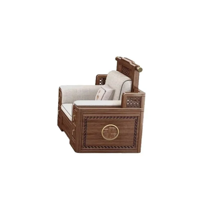 Solid Wood Walnut Sofa Living Room Wooden Chinese Winter Summer Dual Purpose Box Storage Furniture Thickened