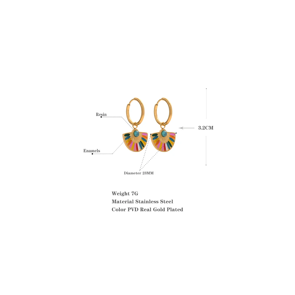Yhpup Y2K Colorful Enamel Stainless Steel Fan Geometric Bohemian Rainbow Drop Hoop Earrings Women Trendy Fashion Charm Jewelry