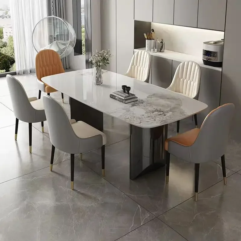 Italian light luxury rock slab dining table and chair combination rectangular small apartment family dining table modern