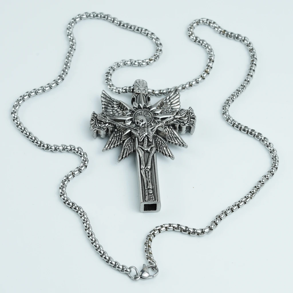 

Gothic Cross Skull Drum Key Necklace - Universal Drum Tuning Key, Punk Rock Jewelry for Drummers, Stainless Steel Chain