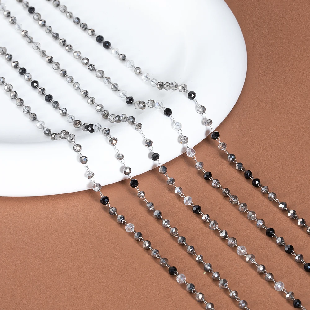 1Meter Stainless Steel Gray Beads Chain For Necklace Bracelet DIY Jewelry Making Supplies