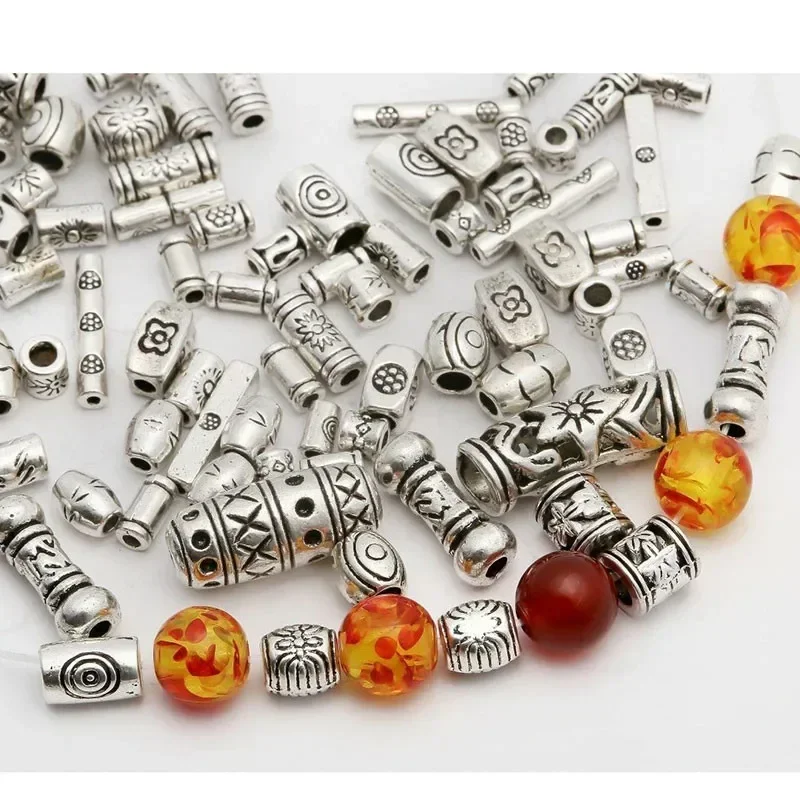 Wholesale Tibetan Silver Tube Beads DIY Metal Spacer Tube Charms Antique Silver Beads for Jewelry Making 20/50/100Pcs