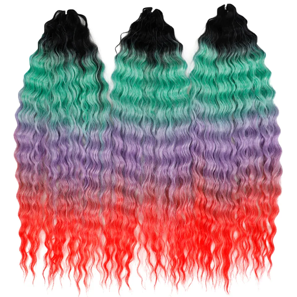 LOVE ME 22 Zoll 300g/3 Stück Ariel Curl Haar Wasserwellen Twist Crochet Haar Synthetische Ombre Regenbogenfarben Flechthaarverlängerungen – Detail 2