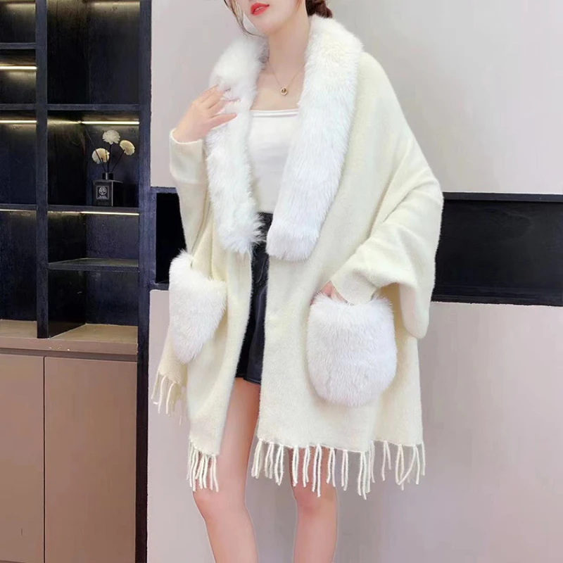 Female Style Fashion Embroidery Fringe Irregular Cape Shawl Women\'s Knitted Cardigan Imitation Mink Fleece CLoak Coat Capes Q38