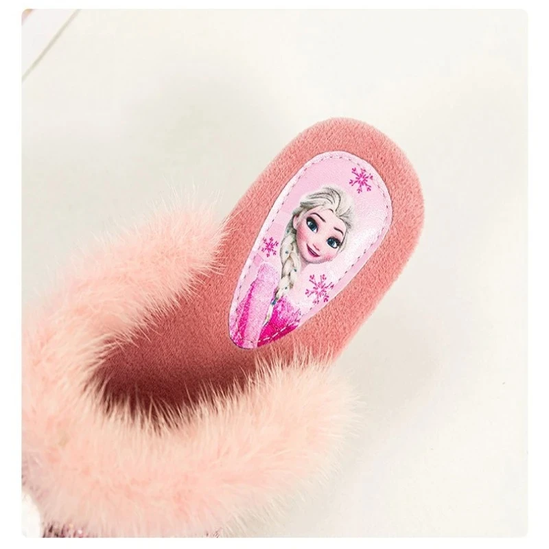 2025 Elsa Girls Slippers, Plush Lined Closed-Toe House Shoes for Kids Winter Cartoon Design