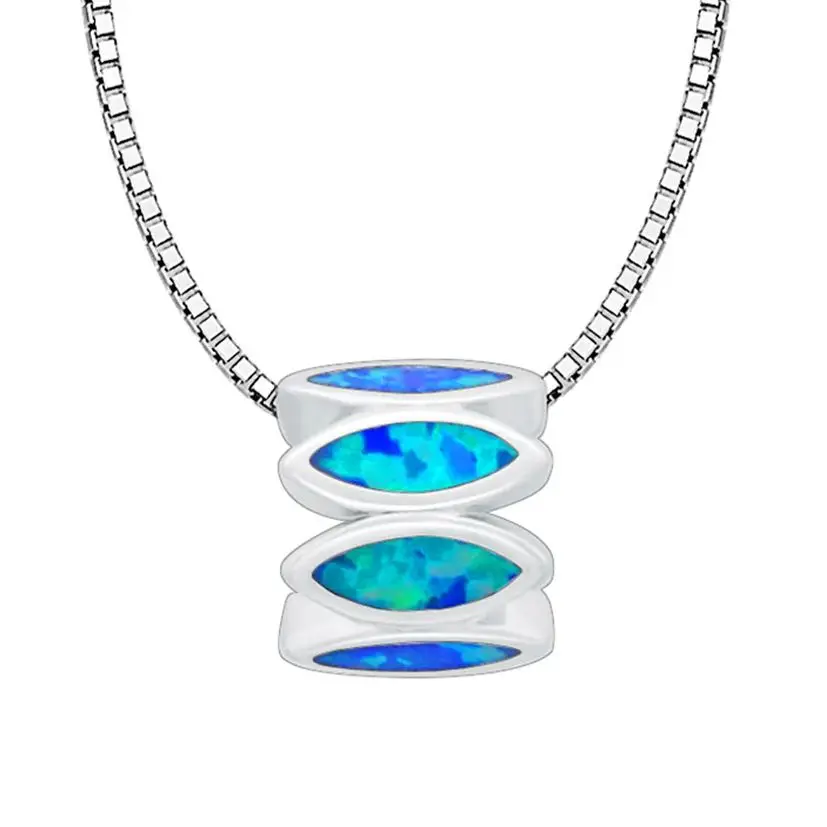 Multi Row Opal Pendant,Blue Iridescent Stones on White K Plated Bars,Architectural Dainty Necklace,Birthday Valentines Gift Idea