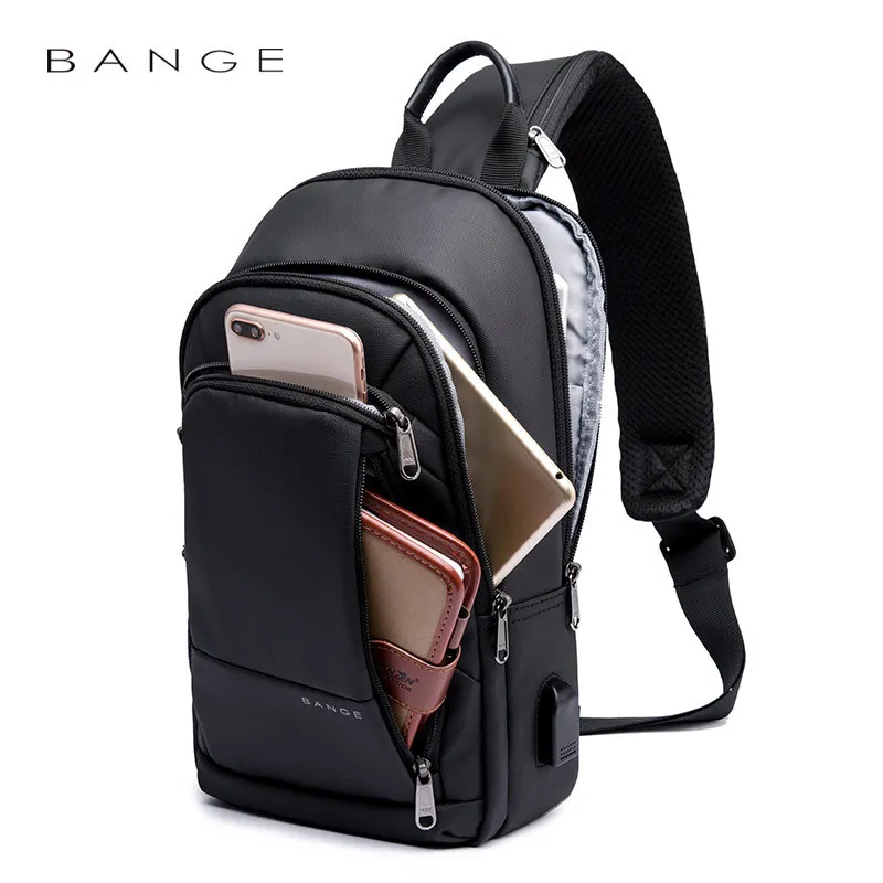 BANGE Multi-function Crossbody Bag Men USB Charging Port Messengers Pack Waterproof Shoulder Bags Business Chest Bag