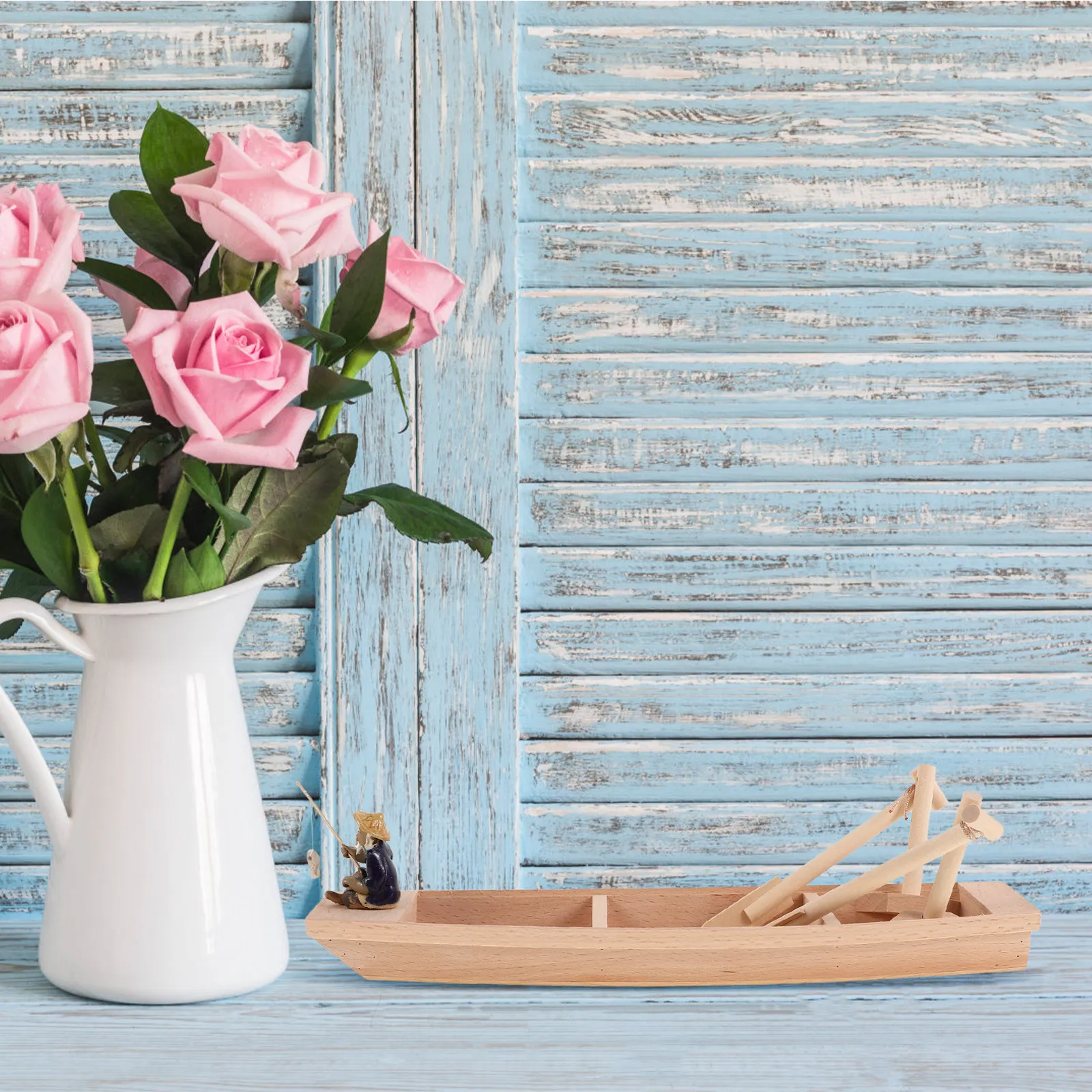 Small Wooden Boat Nautical Decoration Handcrafted Fishing Boat Unfinished Wood Craft Tiny Sailboat Small Canoe Ornament for Home