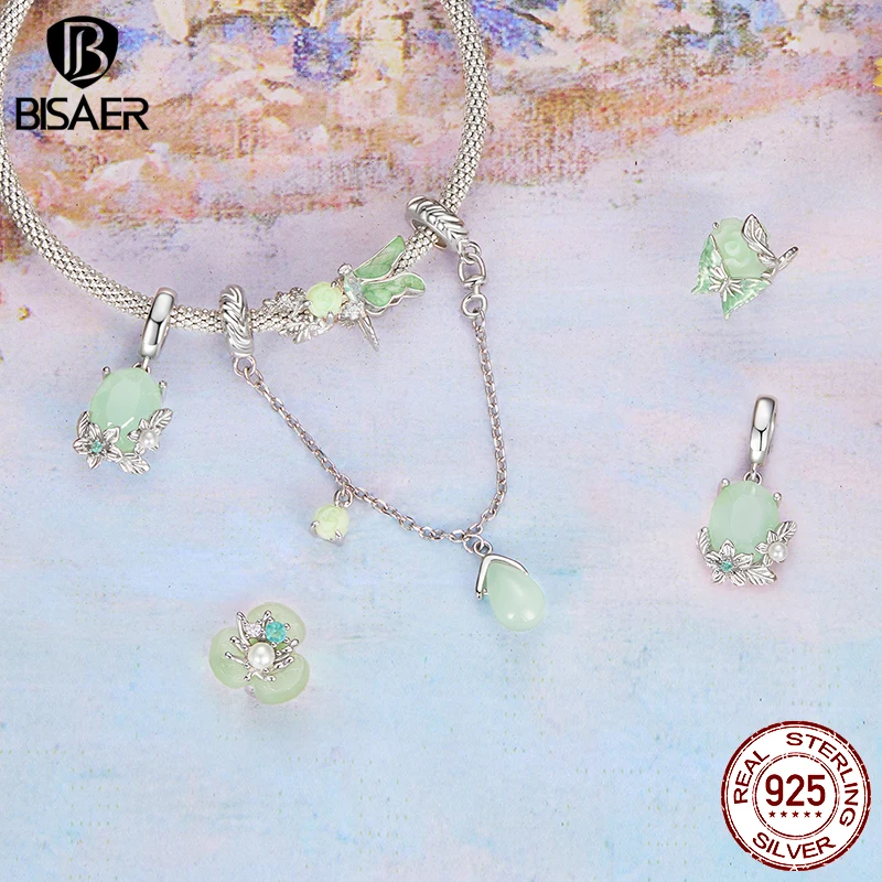 BISAER-abalorio de Aventurina de árbol de la vida verde para mujer, de Plata de Ley 925, colgante de amazonita de la suerte, compatible con pulsera DIY, joyería fina