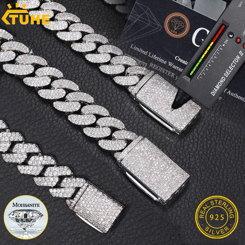 

Браслет-цепочка из серебра S925 с моассанитом VVS1 D цвета, высокого качества, унисекс, 8-18 мм, в стиле хип-хоп, для мужчин.