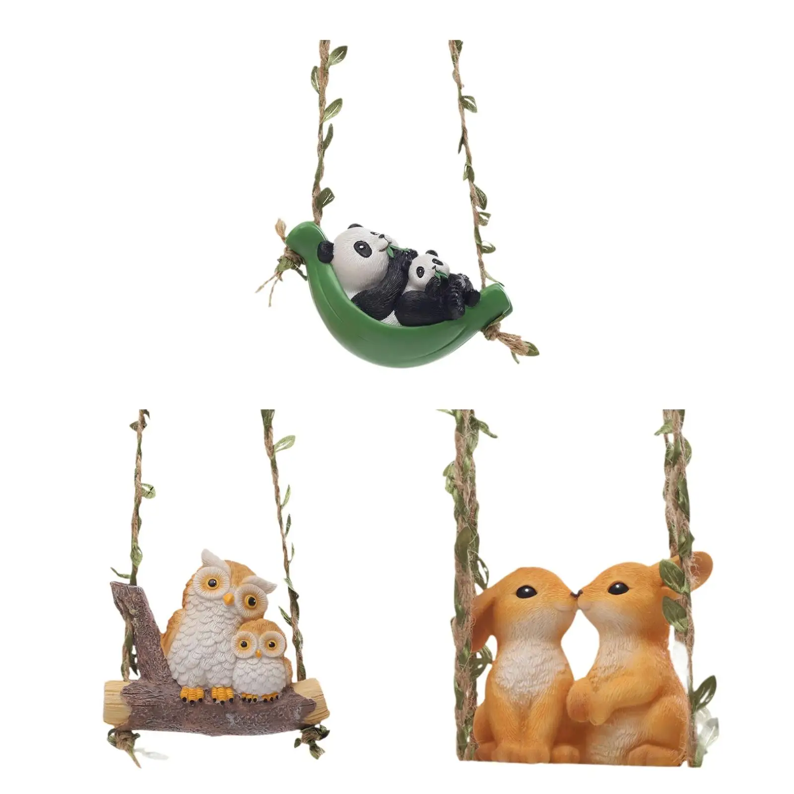 Swing Animal Garden Statue Crafts Creative Cartoon Gift Cute Figurine Hanging Sculpture for Courtyard Patio Terrace Outdoor Tree