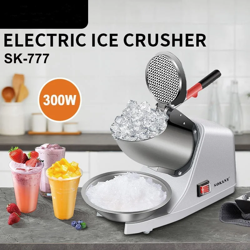 Electric Shaved Ice Machine Ice Crusher Household Electric Milkshake Smoothie Machine Stainless Steel Snow Cone Machine