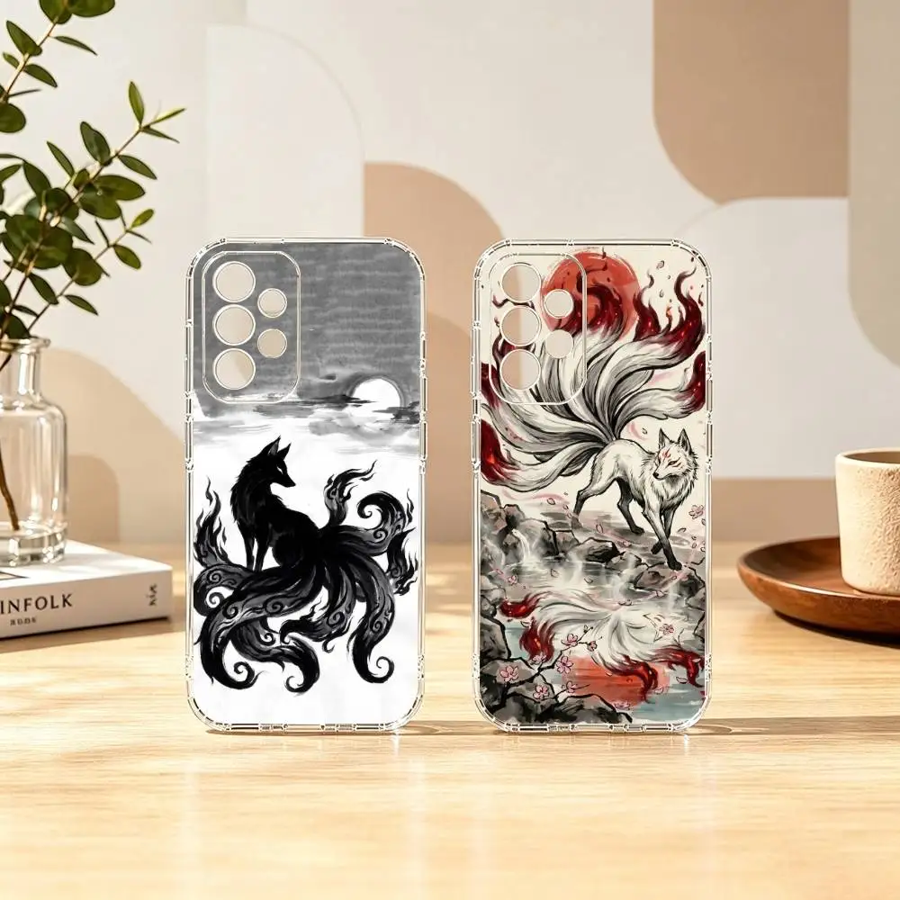 Nine-tailed fox art fashion design  Phone Case Transparent Silicone Soft For Samsung S25,S24,S21,S22,S23,S30,Ultra,S20,Plus,Fe