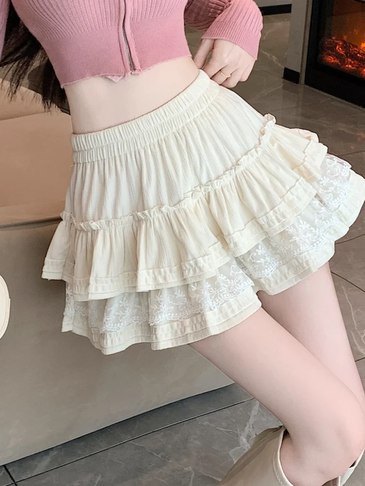 

SMTHMA 2025 New Autumn/Winter A-line Lace Cake Skirt Women's Anti glare Princess Puff Short Skirt