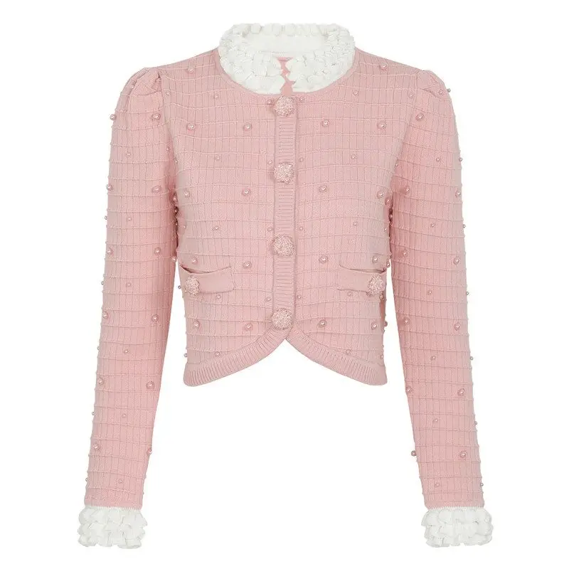 

High-End Quality Comfortable Knitted Jacket Women's Style Spring Autumn New Heavy-Duty Bead Embellished Casual Fashion Top