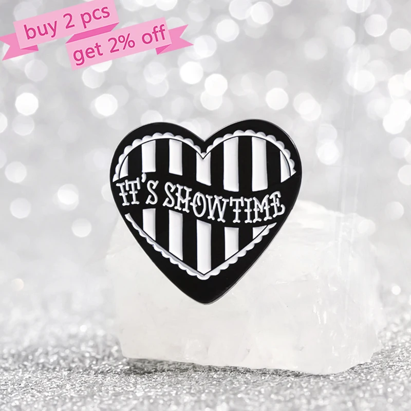 Showtime Pines Lapel Badges Punk Gothic Jewelry Gift for Kids Friends Black White Stripe Enamel  Brooch Custom It's