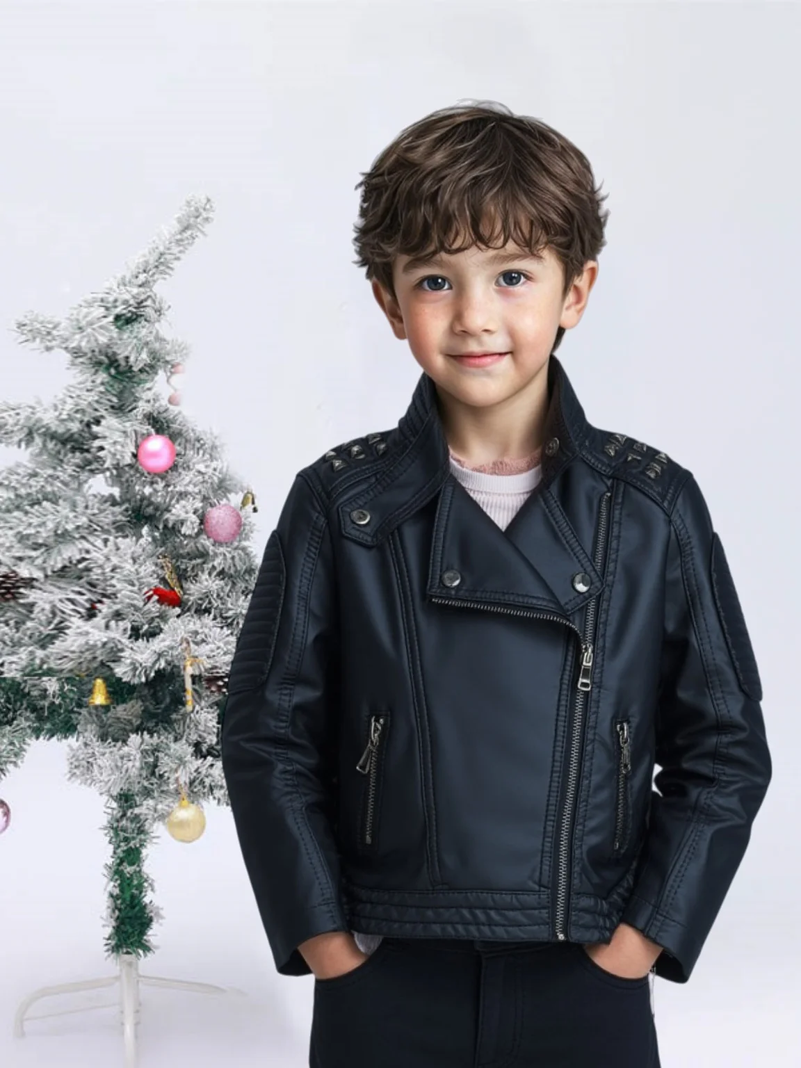 

Children Waterproof Windproof Coat Kids Photography Wear Custom Brand Logo Rock Boys Christmas Motorcycle Pu Leather Jacket