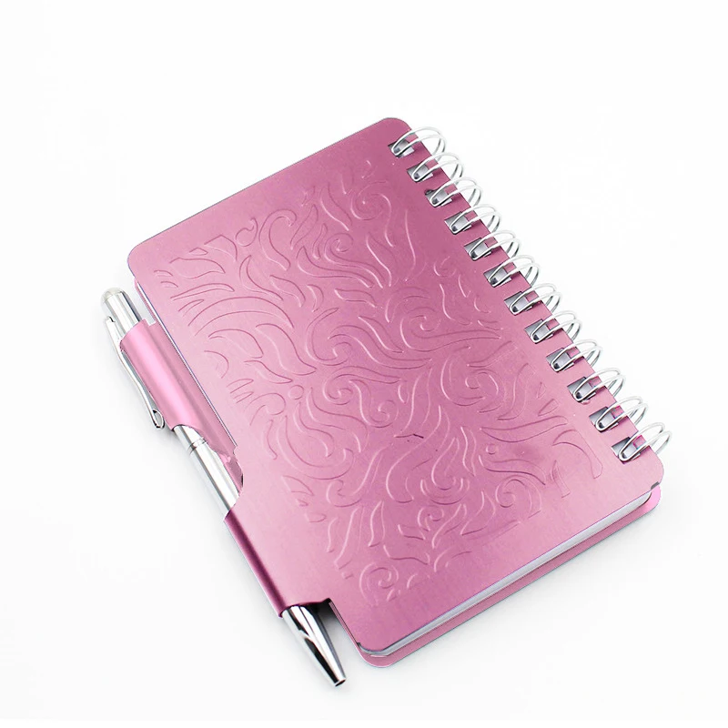 Personalized Aluminum Notepad Coil Notebooks With Pen Metal Case Notepad Coil Book Business Supplies