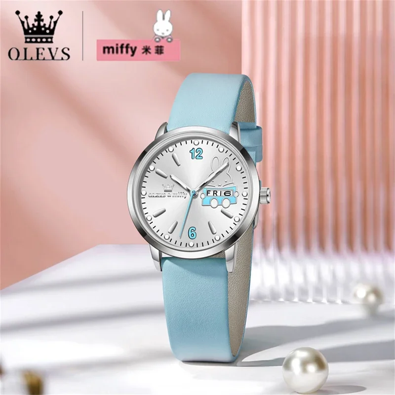 OLEVS 1002 & Joint Edition Women's Watches Trend Cute Rabbit Dial Watch Girl Waterproof Leather Strap Watch with