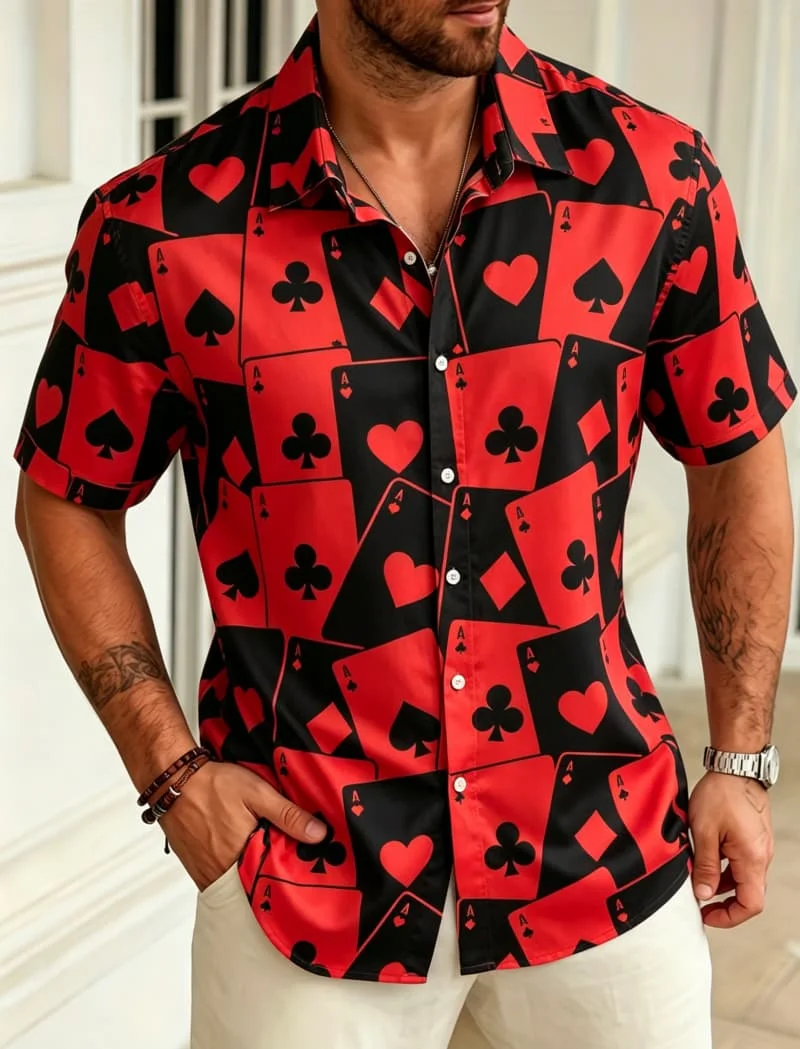 men's-classic-poker-card-pattern-short-sleeved-button-up-shirt-lightweight-printed-top-for-summer-outdoor-and-weekend-wear