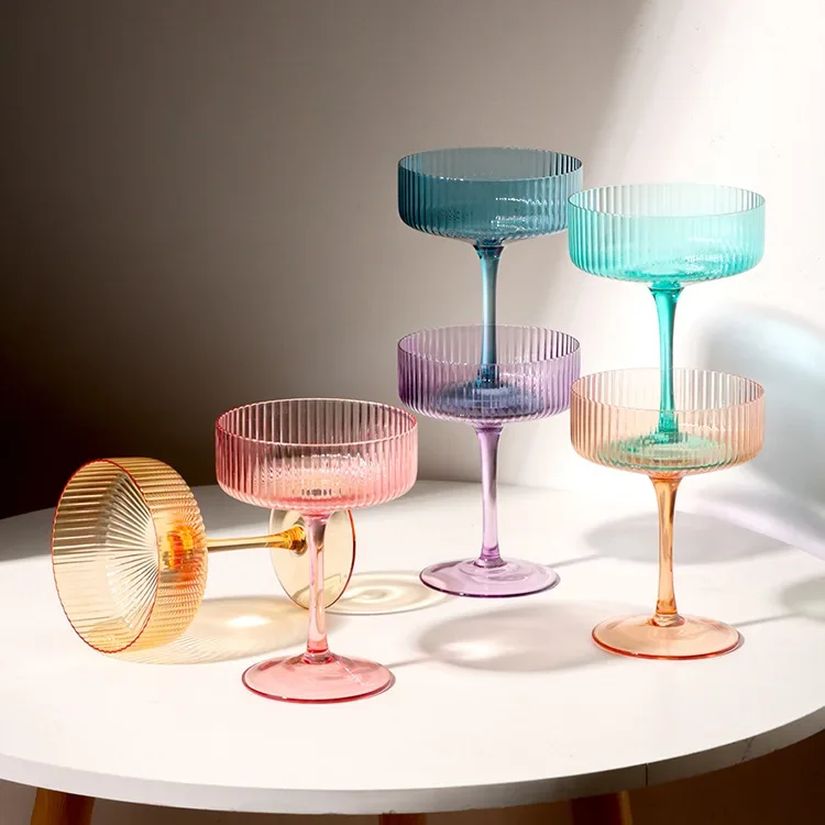 Cocktail Glass Vertical Stripe Crystal Glass Multicolour Retro Goblet Art Decoration Home Martini Cup