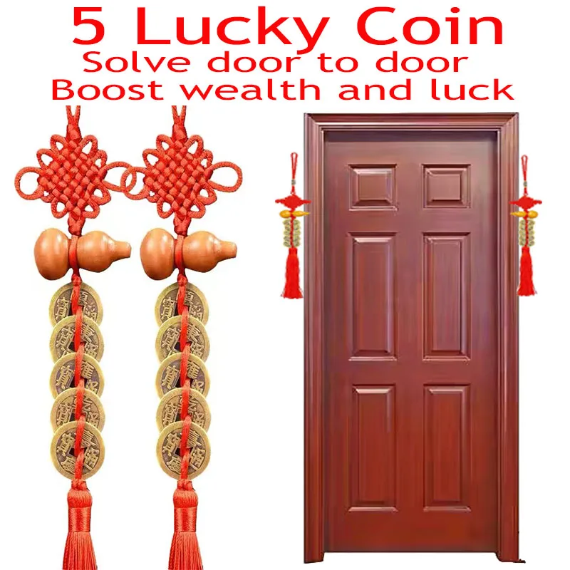2PCS Feng Shui Decoration Five Emperors Money East and Northwest Home Decor Authentic Gourd Pendant Town House Talisman Coin