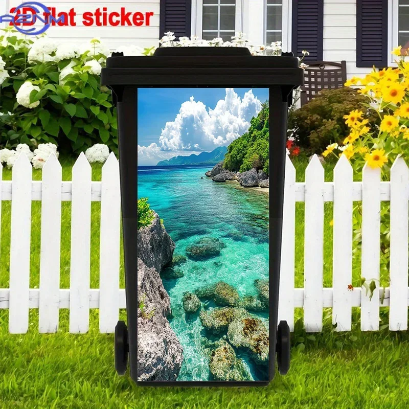 DIY Dustbin Refit 2D Print Decal Fashion Ornament for Garden Courtyard Trash Can