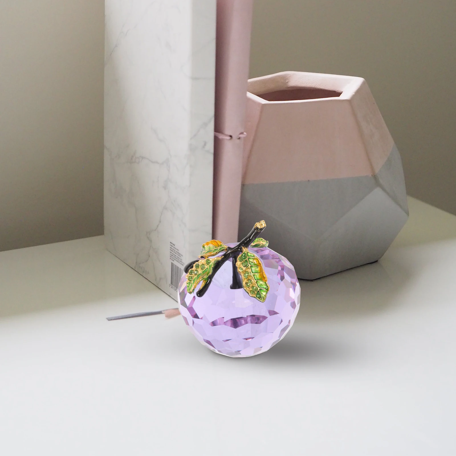 

1pc Faceted Apple Crystal Ornament Exquisite Simulation Design Desktop Decor For Home Xmas Decoration Tabletop Craft