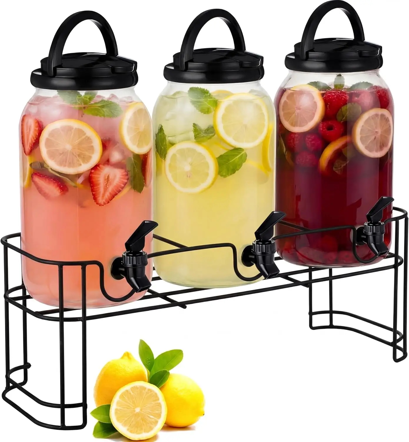 

3 Pcs Drink Dispenser Set with Stand, 1 Gallon Each, Sturdy Metal Base for Parties