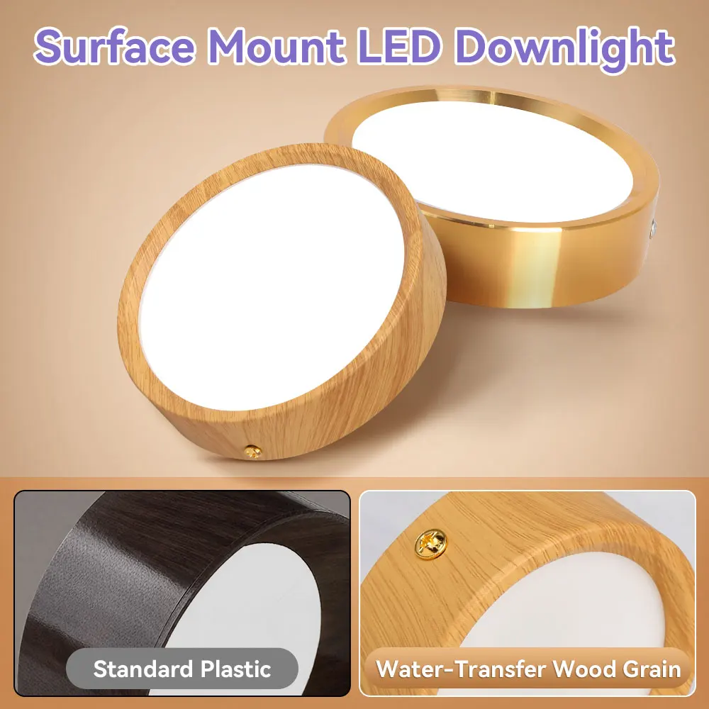 Goldene Runde Deckenleuchte, Aufputzmontage, 3-Farben-Panel-Lampe 5W 10W 15W 25W für Schlafzimmer, Wohnzimmer, Innenbereich, Oberflächenmontage