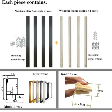 2PCS Medium Size DIY Aluminum Frame Custom Family Handpainted Oil Painting Frame Painting Metal Frame With Inner Wooden Frame