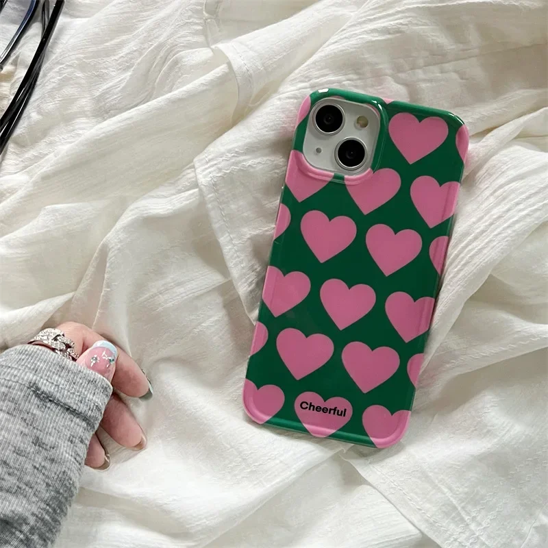 Simple Fashion Niche Ins Pink Green Contrasting Love for Iphone15Promax intelligent 13/14 Phone Case 11 Soft 12 Women