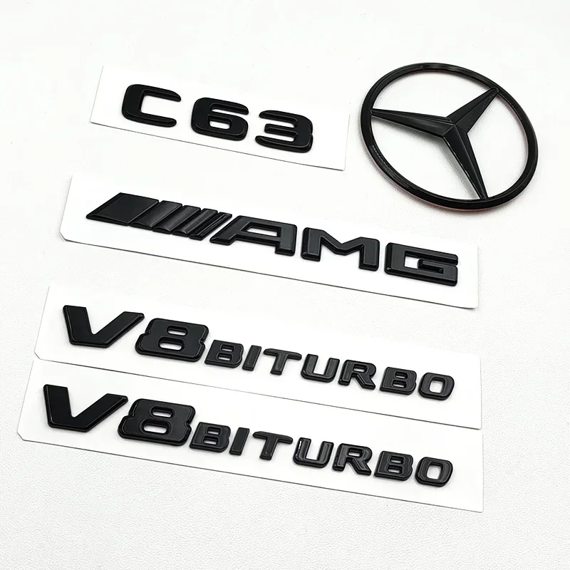 

3D ABS Black C63 Logo Letters V8 BITURBO Badge Car For Mercedes Benz Rear Star Sticker Trunk AMG Emblem C63 AMG W205 C205 Class