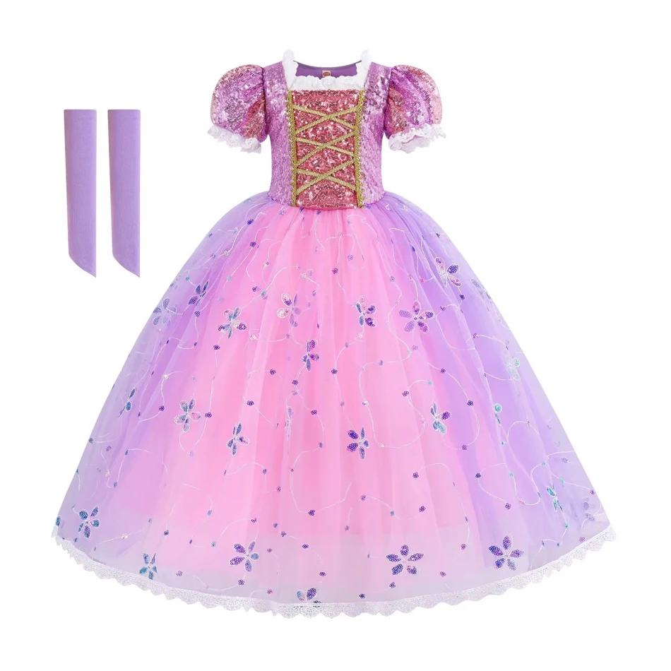 Girls Rapunzel Princess Dress Children Fancy Cosplay Tangled Costume Set Halloween Carnival Birthday Party Gown Outfit Clothes