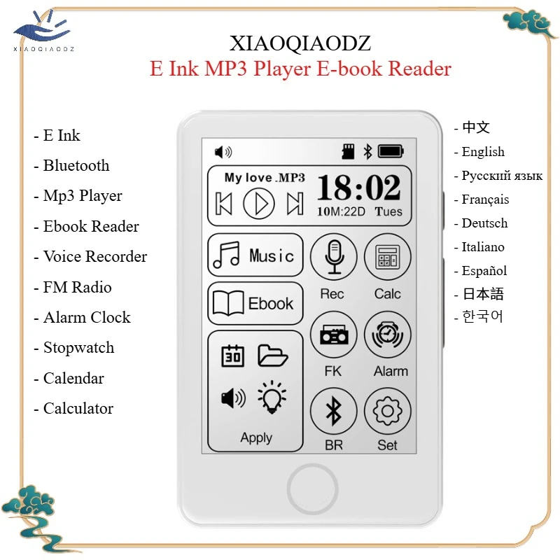 XIAOQIAODZ الكتاب الإلكتروني 16GB القارئ E قارئ الحبر الكتاب الاليكتروني TF بطاقة Paperwhite مشغل MP3 بلوتوث الموسيقى وكمان مسجل صوتي