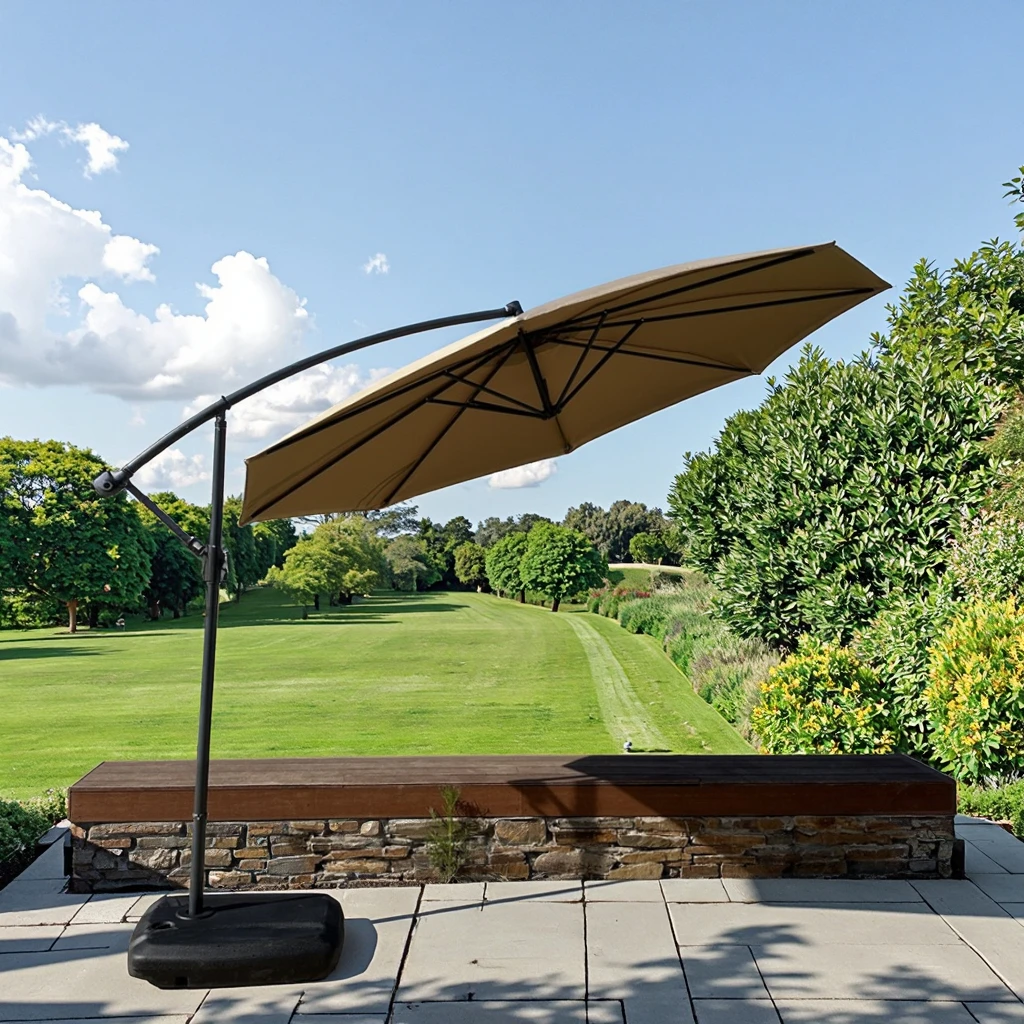 Outdoor Coffee Patio Umbrella Parasol Full Size Offset Tilt Mechanism Base Beach Umbrella for Hotels Garden Beach Banana