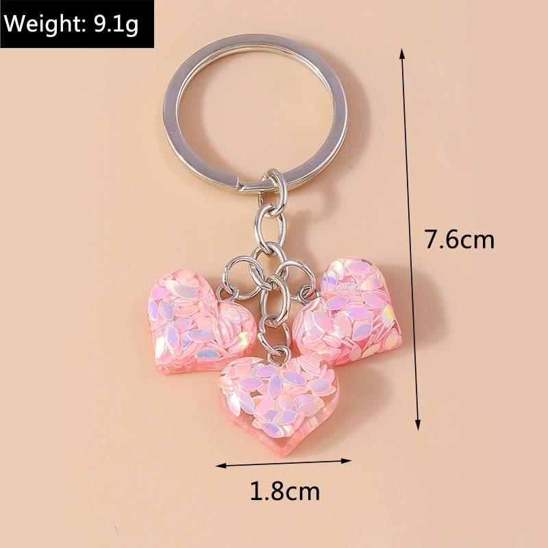 Cute Resin Glitter Heart Keychain for Women Girls Key Ring Pendants Car Key Holder Handbag Decor Charms DIY Jewelry Gifts