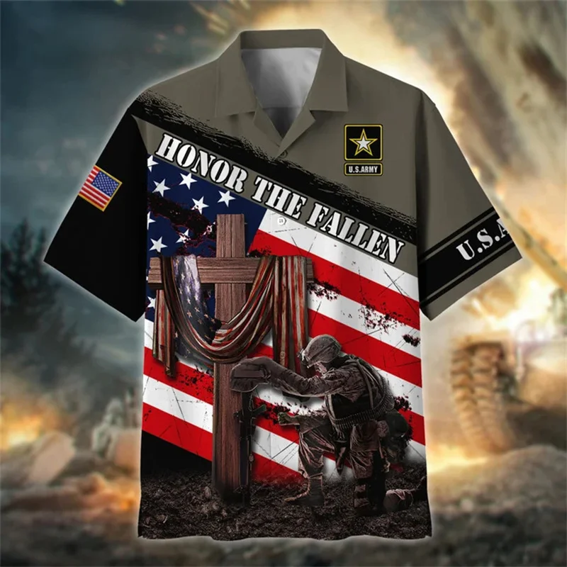 New Summer 3D Printing United States Soldiers Veterans Armys Shirts For Men Fashion Cool Short Shirts Harajuku Y2k Clothing Tops