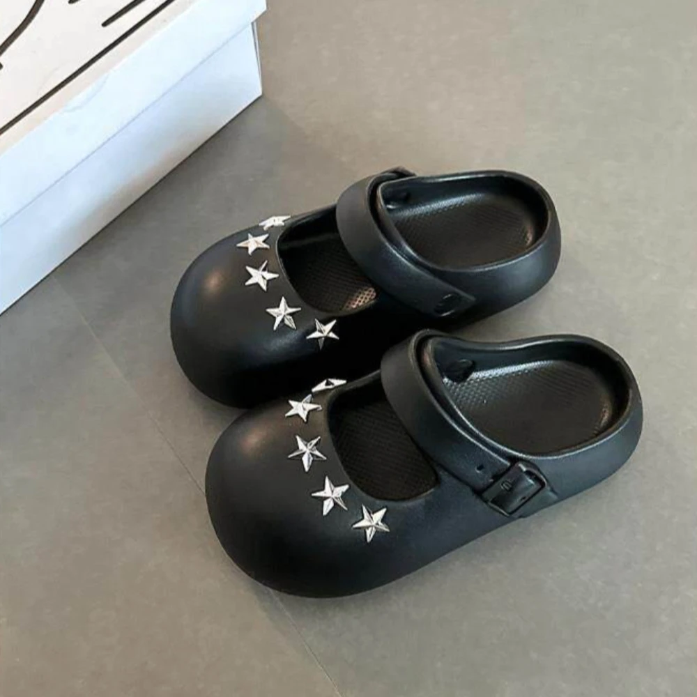 Original Cute Rivet Star Mary Jane Slippers Sweet Girl Thick Sole Non Slip Clogs Korean Ins Style Beach Women's Sandals Slippers