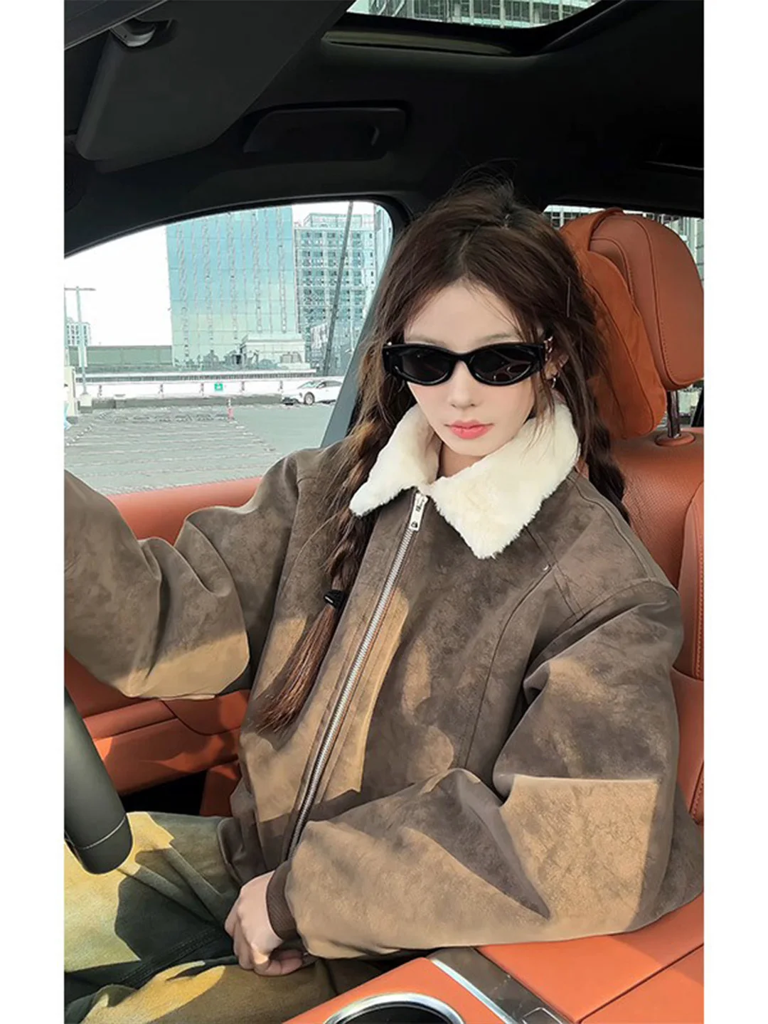 

Lamb Velvet PU Leather Jaet Trendy Men Winter Barn Sle Workwear Cotton Coat American High Street Leather Fur Inteated O...