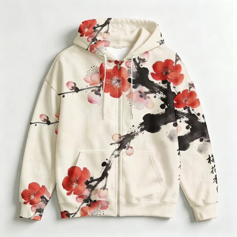 Men Full Zip Hoodie Fashion 3D Art Print Long Sleeve Drawstring Hooded Sweatshirt With Pockets Casual Daily Holiday Street Outer