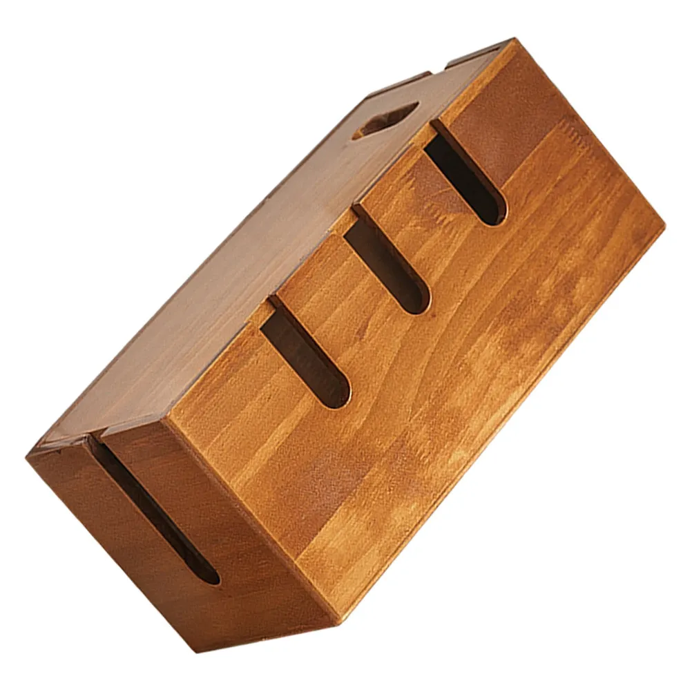 Natural Wood Cable Management Box Cord Organizer for Desk Home Office Wi-Fi Router Power Strip Data Cables Storage Cord Hider