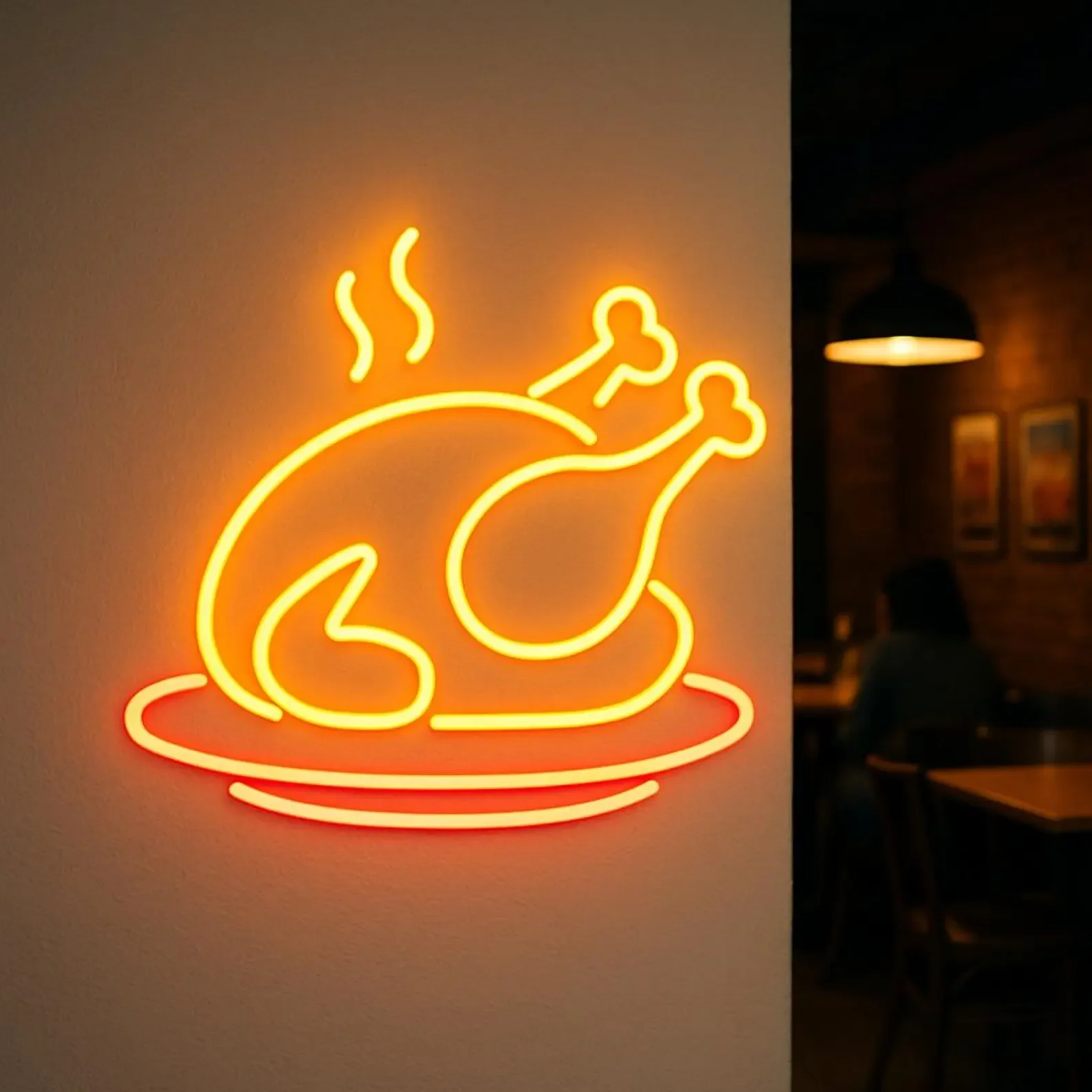 Fried Chicken Neon Sign. Cooking Sign, American Cuisine Led Sign, Gift Idea Chef, Restaurant Neon Decor