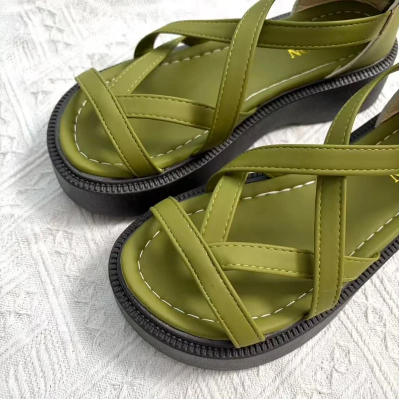 Evening Breeze Cross Strap Platform Sandals for Women Thick Sole Open Toe Memory Foam Insole Non Slip Summer Beach Footwear