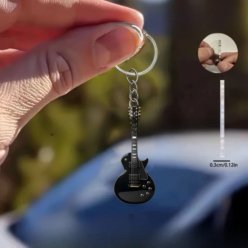 

Creative Academy style black guitar flat keychain backpack acrylic hanging decoration car rearview mirror pendant