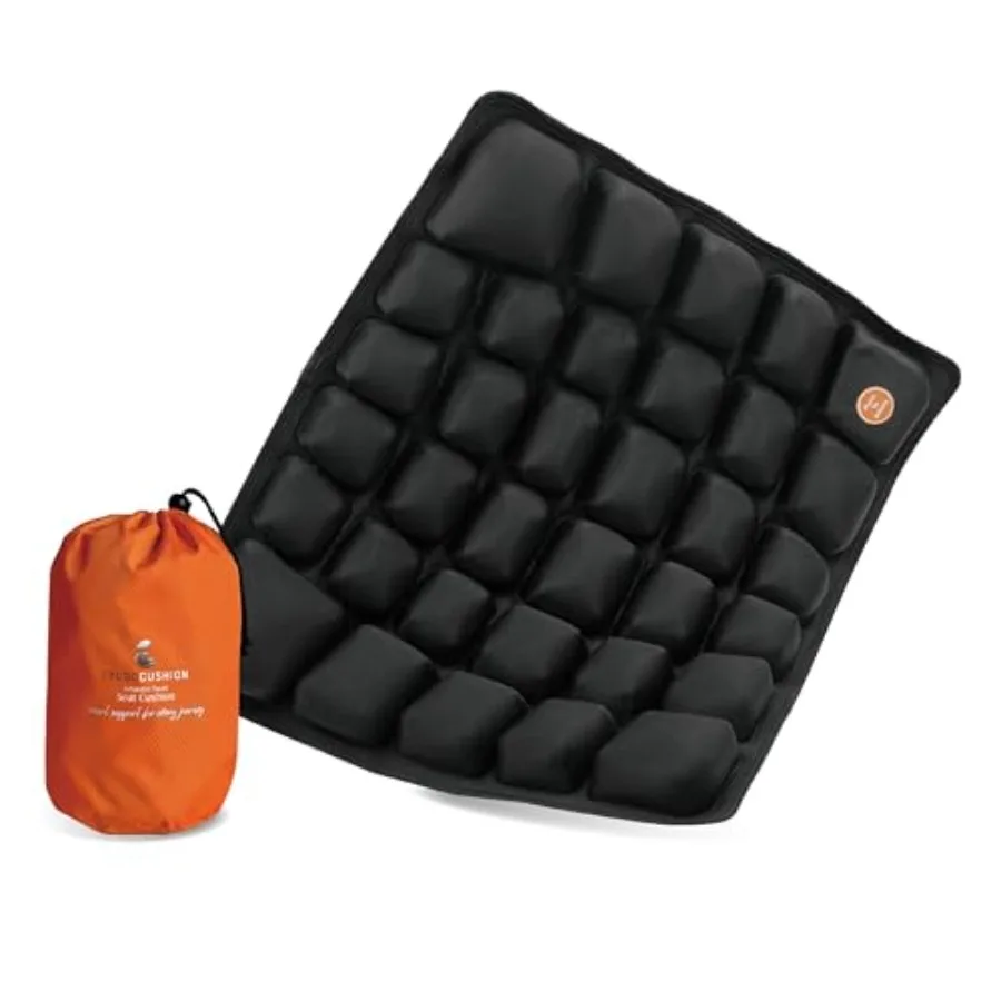

Inflatable Travel Seat Cushion with Built‑in Manual Pump, Adjustable Firmness and Compact Storage Firm Support for Airplane, Ca