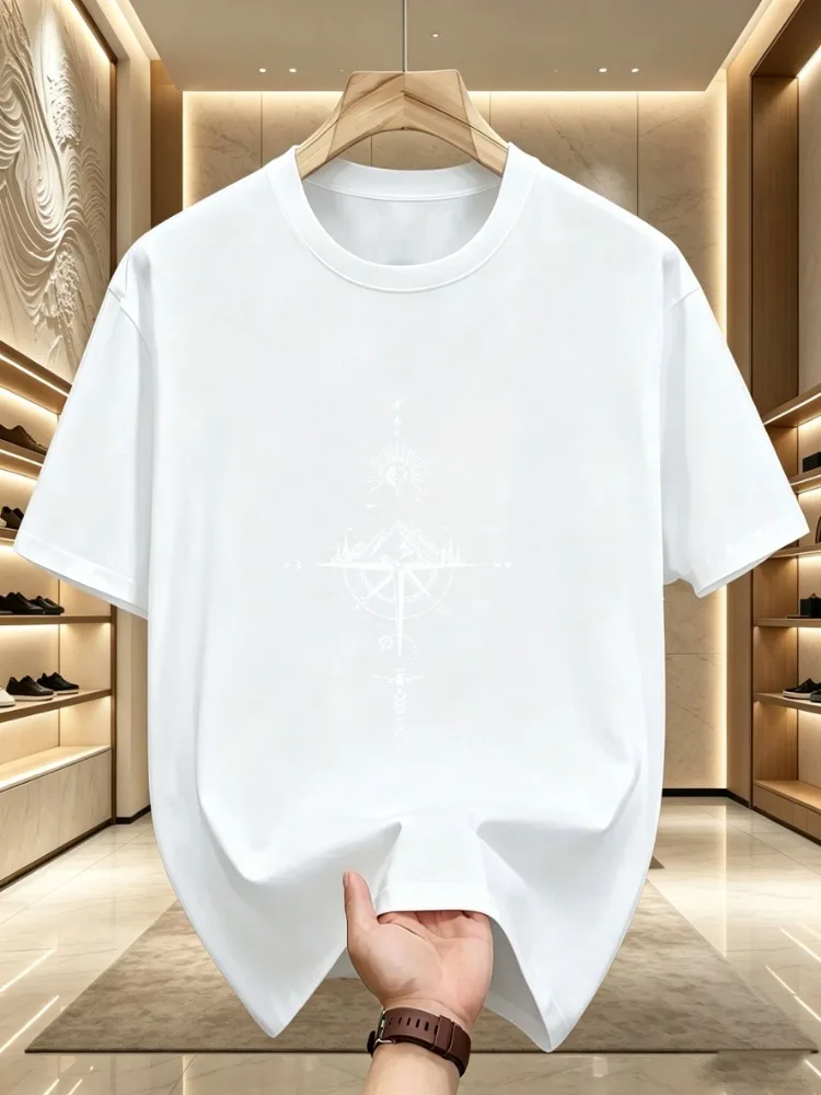 Summer New Men Oversized Rose Cross Print T Shirt 100 Percent Cotton Breathable Crew Neck Short Sleeve Casual Streetwear Loose F