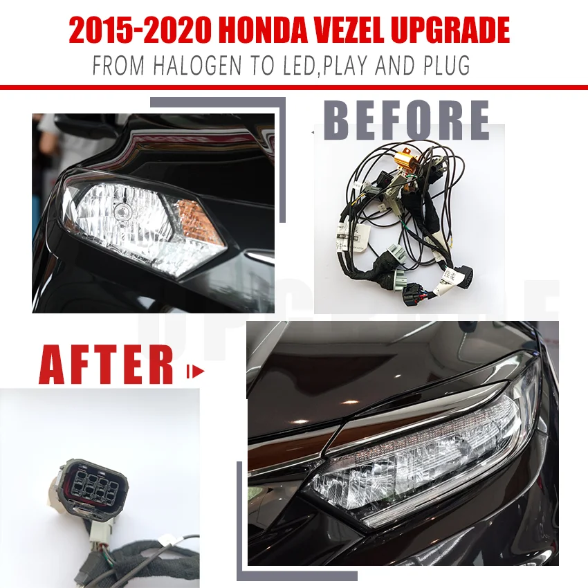 

Headlight Modification Upgrade Special Transfer Wiring Adapter Harness For 15-20 Honda Vezel From Halogen To LED Play And Plug