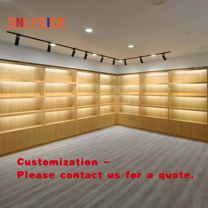 custom.Custom Solid Wood Modern Multi-Tier Display Rack & Shelving System Supermarket Mall Hotel & Retail Stores